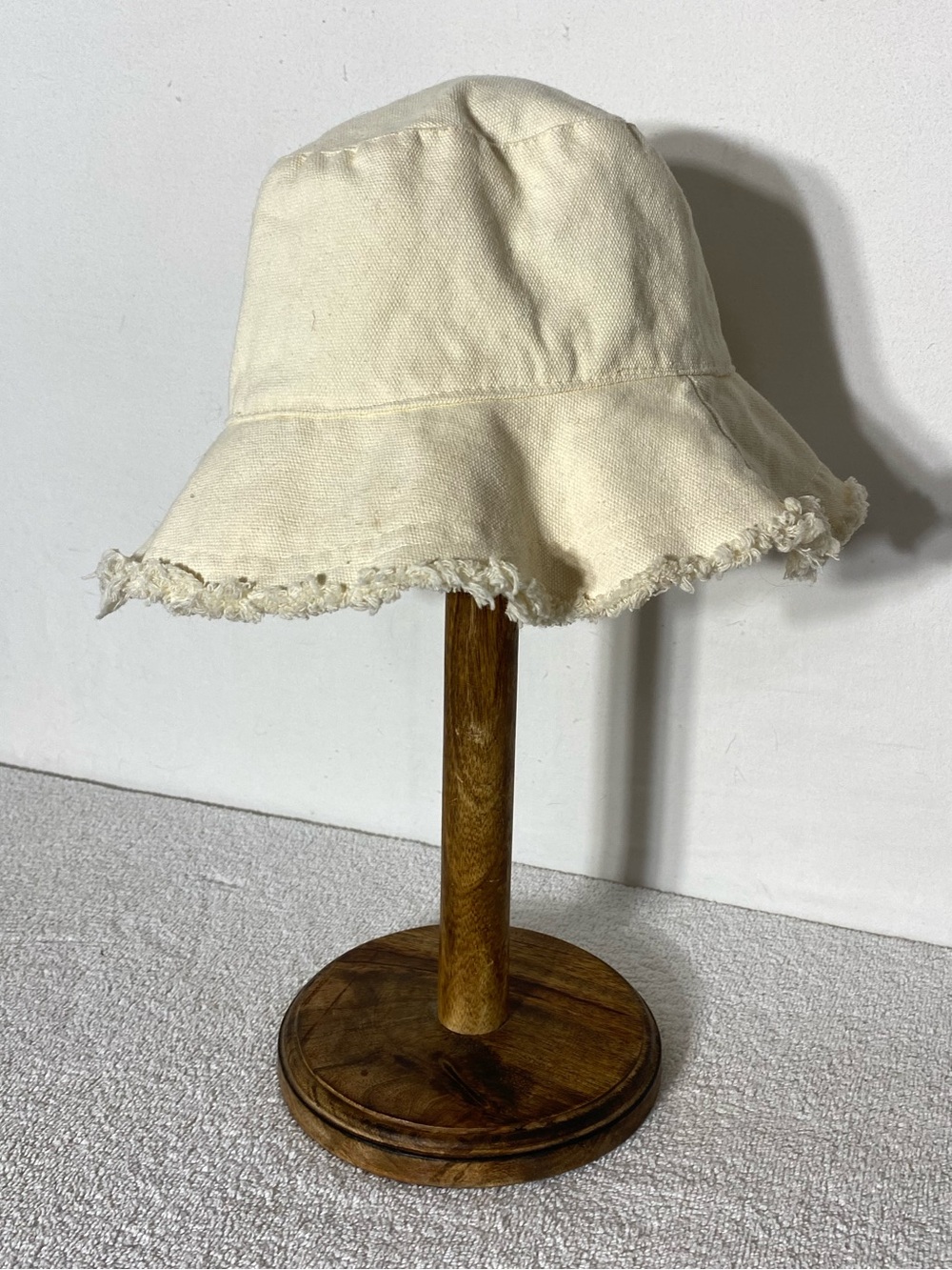 Cream Canvas Distressed Frayed Edge Bucket Hat Festival Retro 90s Boho Preppy